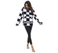Keanu Ladies Half Zip Jumper - Soft Thick Sherpa Fleece - Casual Lounge Jumper Sweatshirt - Check Designs - Sizes 8-22 (Navy Check, Size 16-18)