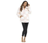 Keanu Ladies Half Zip Jumper - Soft Thick Sherpa Fleece - Casual Lounge Jumper Sweatshirt - Check Designs - Sizes 8-22 (Pink Check, Size 8-10)