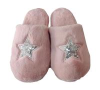 Keanu Ladies Memory Foam Mule Slippers - Faux Fur with Star Sequin Design - Pink, Grey (Pink Star, 5-6)