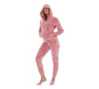 Keanu Ladies Pyjamas - Warm Fleece Hooded Zip Up Pyjama Sets for Women - Supersoft Flannel Fleece - Embossed Designs - Sizes 8-20 (Pink Hearts, 8-10)