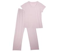 Keanu Ladies Ribbed Lounge Set - Casual Short Sleeve Top with Straight Leg Pants, Pyjamas or Loungewear - Supersoft Stretch Fabric with Elastane - Taupe - Sizes 8-10