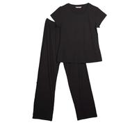 Keanu Ladies Ribbed Lounge Set - Casual Short Sleeve Top with Straight Leg Pants, Pyjamas or Loungewear - Supersoft Stretch Fabric with Elastane - Black - Sizes 12-14