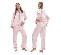 Keanu Ladies Satin Pyjamas - Long Sleeve Top with Long Bottoms - Silk Satin Pjs Soft Button Down Sleepwear Set Loungewear - Sizes 8-20 (Pink, 8-10)