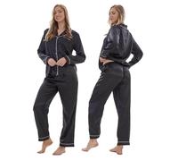 Keanu Ladies Satin Pyjamas - Long Sleeve Top with Long Bottoms - Silk Satin Pjs Soft Button Down Sleepwear Set Loungewear - Sizes 8-20 (Black, 16-18)