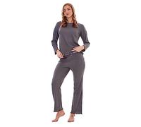 Keanu Ladies Waffle Lounge Set - Waffle Long Sleeve Top with Jacquard Waistband Bottoms, Pyjamas, Loungewear - Supersoft Stretch Fabric with Elastane - Sizes 8-20 (Charcoal, 8-10)