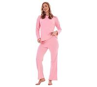 Keanu Ladies Waffle Lounge Set - Waffle Long Sleeve Top with Jacquard Waistband Bottoms, Pyjamas, Loungewear - Supersoft Stretch Fabric with Elastane - Sizes 8-20 (Pink, 12-14)