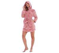 Keanu Ladies Zipped Gown - Warm Fleece Hooded Gown for Women - Supersoft Flannel Fleece - Housecoat Sleepwear Bathrobe - Embossed Designs - Sizes 8-20 (Pink Hearts, 20-22)