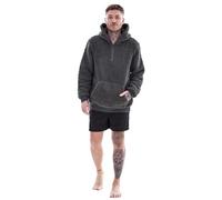 Keanu Mens Borg Hoodie - Supersoft Sherpa Hoodies - Half Zip Fluffy Fleece Hooded Top - Loungewear, Outerwear - S M L XL 2 XL (Charcoal, Small)