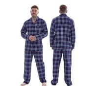 Keanu Mens Brushed 100% Pure Cotton Pyjamas - Brushed Thermal Flannel PJs - Winter Warm Supersoft - (Blue/Red Check, 2XL)