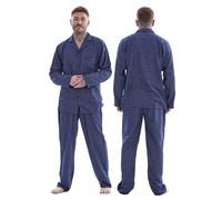 Keanu Mens Brushed 100% Pure Cotton Pyjamas - Brushed Thermal Flannel PJs - Winter Warm Supersoft - (Blue Stripe, 4XL)