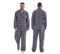 Keanu Mens Brushed 100% Pure Cotton Pyjamas - Brushed Thermal Flannel PJs - Winter Warm Supersoft - (Grey Check, 4XL)