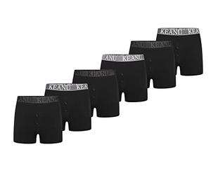 Keanu Mens Button Fly Boxer Shorts - 6 Pack - Pure Cotton with Jacquard Waistband - Full Length Boxers with Stretch - 95% Cotton, 5% Elastane - S M L XL 2XL (Black, Large)