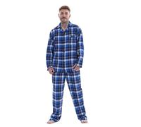 Keanu Men's Checked Brushed Long Pyjama Set in Mid Blue | Size: Large Keanu Mid Blue L