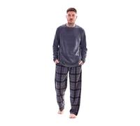 Keanu Men's Checked Microfleece Long Pyjama Set in Charcoal | Size: Large Keanu Charcoal L