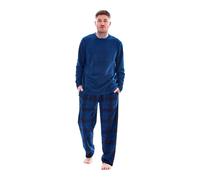 Keanu Men's Checked Microfleece Long Pyjama Set S in Navy | Size: Small Keanu Navy S
