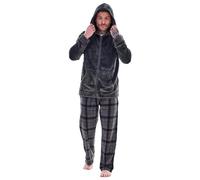 Keanu Mens Flannel Fleece Pyjamas - Zipped Hooded Top with Check Bottom Pyjama Set - Supersoft Fleece - Assorted Designs - Sizes S M L XL 2XL (Charcoal Zip Top/Charcoal Check, Medium)