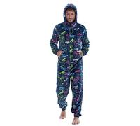 Keanu Mens Gamer Controller Onesie with Hood - All Over Print Neon Gaming Design - Supersoft Flannel Fleece - Mens Sizes S - XL (M/L)