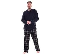 Keanu Mens Microfleece Pyjamas - Solid Colour Crew Neck Top with Check Bottom Pyjama Set Loungewear - Supersoft Fleece - Assorted Designs - Sizes S M L XL 2XL (Black/Black Check, Medium)