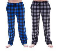 Keanu Mens Pack of 2 Lounge Pants | Check/Tartan/Animal Designs | Soft Fleece Sleep/Lounge Wear | Mens Sizes S - 2XL (Blue/Grey Buffalo Check - L)