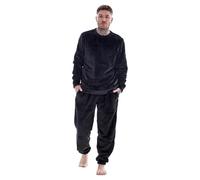 Keanu Mens Pyjamas - Warm Fleece Crew Neck 2 Piece Pyjama Set - Supersoft Flannel Fleece - Black, Navy or Charcoal - Sizes S M L XL 2XL (Black, Small)