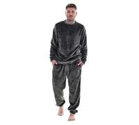 Keanu Mens Pyjamas - Warm Fleece Crew Neck 2 Piece Pyjama Set - Supersoft Flannel Fleece - Black, Navy or Charcoal - Sizes S M L XL 2XL (Charcoal, Medium)
