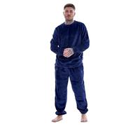 Keanu Mens Pyjamas - Warm Fleece Crew Neck 2 Piece Pyjama Set - Supersoft Flannel Fleece - Black, Navy or Charcoal - Sizes S M L XL 2XL (Navy, Small)