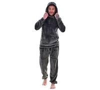 Keanu Mens Pyjamas - Warm Fleece Hooded Pyjama Sets - Supersoft Flannel Fleece - Black, Navy or Charcoal - Sizes S M L XL 2XL (Charcoal, Extra Large)