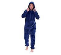 Keanu Mens Pyjamas - Warm Fleece Hooded Pyjama Sets - Supersoft Flannel Fleece - Black, Navy or Charcoal - Sizes S M L XL 2XL (Navy, 2XL)