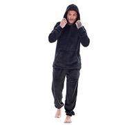 Keanu Mens Pyjamas - Warm Fleece Hooded Pyjama Sets - Supersoft Flannel Fleece - Black, Navy or Charcoal - Sizes S M L XL 2XL (Black, Medium)