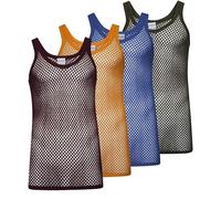 Keanu Mens String Vest Top (Pack of 4)S Burgundy/Orange/Blue/Black TC895