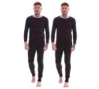 Keanu Mens Thermal Baselayer Set- Pack of 2 Sets - Winter Warm 0.45 Tog Brushed Underwear Long Sleeve Top - Sizes S M L XL 2XL (Black, Small)