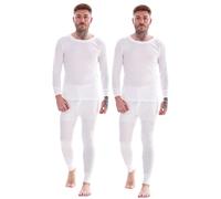 Keanu Mens Thermal Baselayer Set- Pack of 2 Sets - Winter Warm 0.45 Tog Brushed Underwear Long Sleeve Top - Sizes S M L XL 2XL (White, Large)