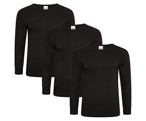 Keanu Mens Thermal Long Sleeve Top - Pack of 3 - Winter Warm Brushed Underwear Long Sleeve Top Baselayer - Sizes S M L XL 2XL (Black, Large)