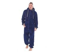 Keanu Mens Thick Snuggle Hooded Onesie - Warm Fleece Onesie with Zip Contrast Trim - Black. Navy, Charcoal - S M L XL