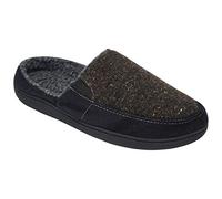 Keanu Mens Tweed Textile Upper Mule Slip On - Black/Brown Memory Foam Slippers with Faux Suede Trim - Size 11-12