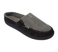 Keanu Mens Tweed Textile Upper Mule Slip On - Black/Grey Memory Foam Slippers with Faux Suede Trim - Size 9-10