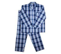 Keanu Men's Woven Pyjamas Set - Long Sleeve Button Down Shirt with Chest Pocket and Straight Leg Pants - Elasticated Waistband - Classic Nightwear - Size S - Blue Check