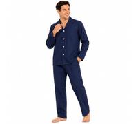 Keanu Men's Woven Pyjamas Set - Long Sleeve Button Down Shirt with Chest Pocket and Straight Leg Pants - Elasticated Waistband - Classic Nightwear - Size M - Navy