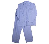 Keanu Men's Woven Pyjamas Set - Long Sleeve Button Down Shirt with Chest Pocket and Straight Leg Pants - Elasticated Waistband - Classic Nightwear - Size XL - Blue Stripe