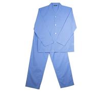 Keanu Men's Woven Pyjamas Set - Long Sleeve Button Down Shirt with Chest Pocket and Straight Leg Pants - Elasticated Waistband - Classic Nightwear - Size L - Blue