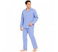 Keanu Men's Woven Pyjamas Set - Long Sleeve Button Down Shirt with Chest Pocket and Straight Leg Pants - Elasticated Waistband - Classic Nightwear - Size 2XL - Blue Stripe