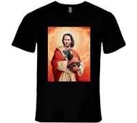 Keanu Reeves Jesus Hugs Puppy T-Shirt Man's Fashion Black Unisex Tees