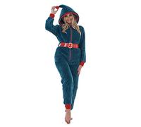 Keanu Womens Thick Snuggle Hooded Onesie - Luxury Warm Fleece Novelty Elf Onesie - Sizes 8-20 (Green, 12-14)
