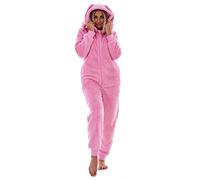 Keanu Womens Thick Snuggle Hooded Onesie - Luxury Warm Fleece Novelty Onesie with Long Bunny Ears - Sizes 8-20 (Pink, 12-14)
