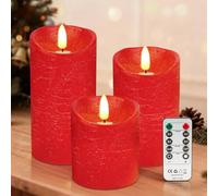 KEARLGMBH Flameless Candles with Remote Control, Christmas Decorations, Red Large Pillar Candles Battery Operated