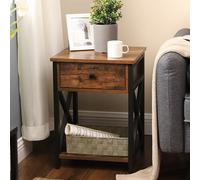 kearney wooden industrial bedside cabinet in rustic brown