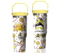 Kearscupra 30oz Softball Mom MaMa Tumbler with Handle and Flip Straw for Women, Mothers Day Birthday Gift, Sports Coach Insulated Stainless Steel Cup with Lid, Reusable Travel Coffee Mug Water Bottle