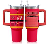 Kearscupra 40oz Firefighter Tumbler with Handle and Straw, FireMen Insulated Stainless Steel Cup, Travel Coffee Mug Water Bottle, Graduation Gifts for Women Men