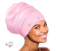 Keary Extra Large Swim Cap for Braids and Dreadlocks Afro Hair Weaves Long Hair, Waterproof Silicone Cover Ear Bath Pool Shower Swimming Cap for Women Men Youth Adult Girl to Keep Hair Dry, Pink XXL