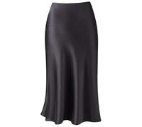 Keasmto Leopard Skirt for Women Midi Length High Waist Silk Satin Elasticized Cheetah Casual Ladies Skirts, Black, L